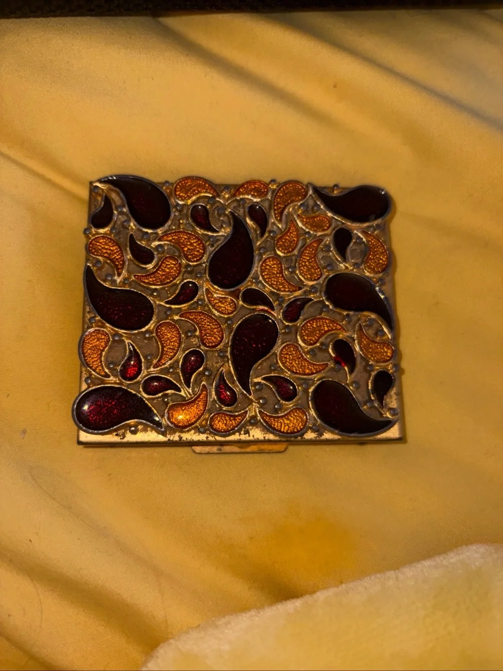 Saks Fifth Avenue Gold-Tone Paisley Compact with Red and Orange Enamel